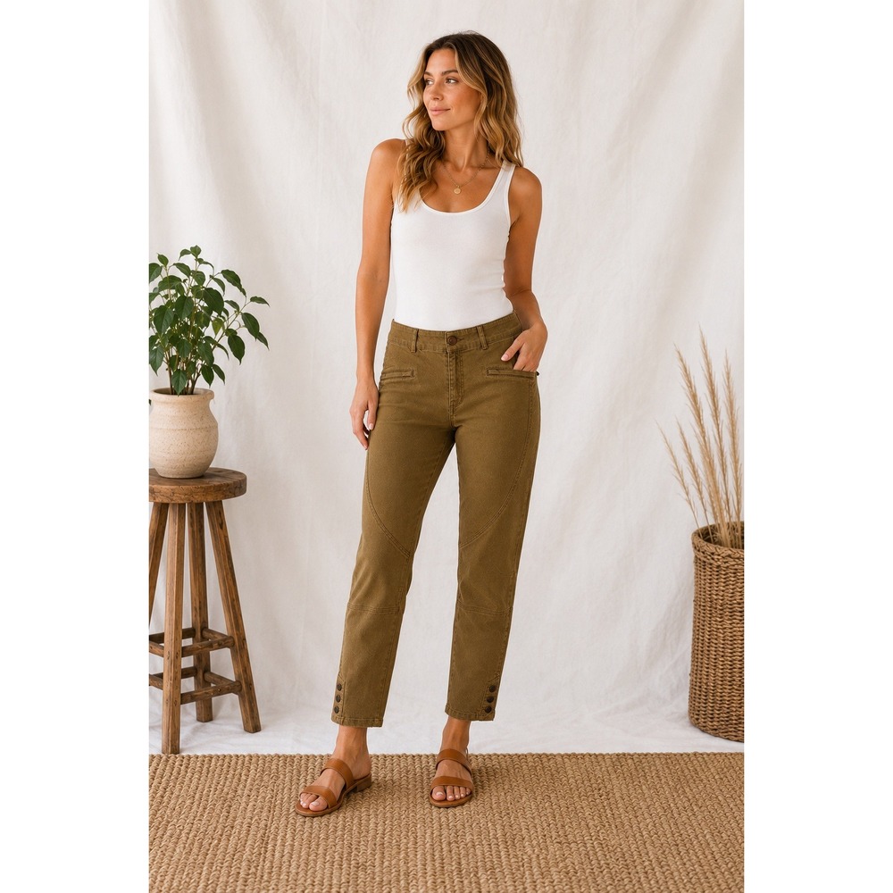 Peruvian Connection Ryder Chino Pants Women 10 Olive Brown NWT Button Equestrian